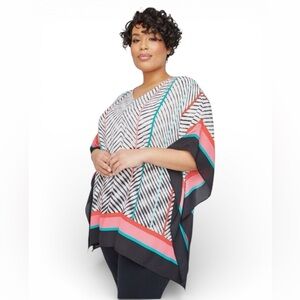 335. NWT CATHERINES Plus 2X/3X Georgette Catalina Island Poncho Top Tunic Stripe